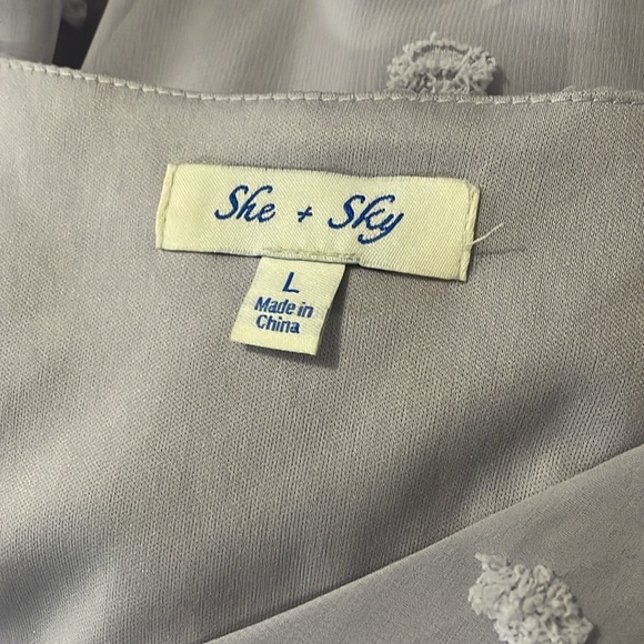 She+Sky Women's V Neck Elastic Waist lavender Polka Dot Dress Size Large - Picture 6 of 7